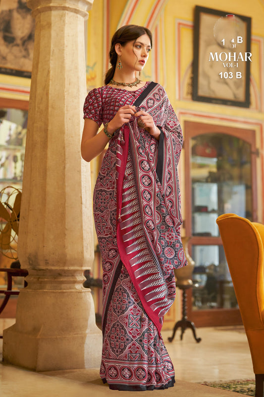 Ethnic Ajrakh Print Saree