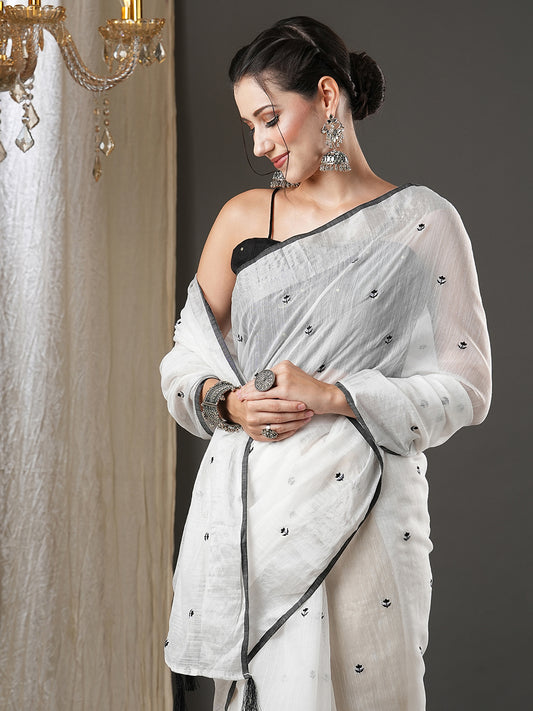 Pure White Cotton Silk Saree