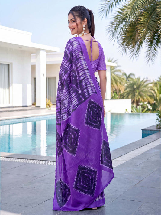 Violet Crepe saree – detail view 1