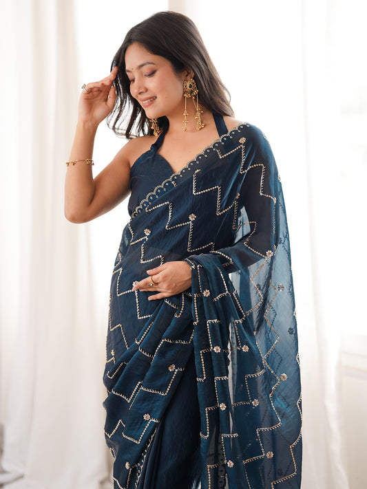 Midnight Blue Organza Saree