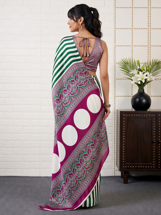 Green Satin saree – detail view 1
