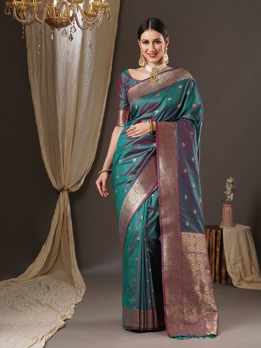 Teal Green Banarasi Silk Saree
