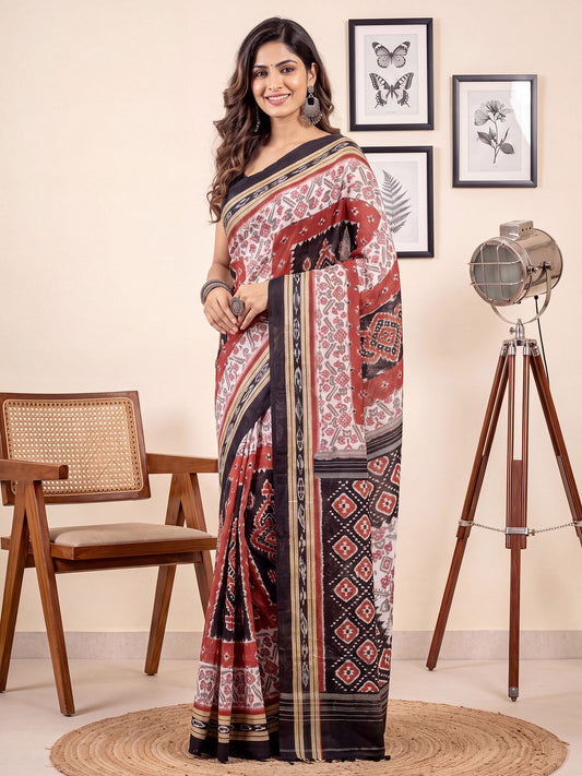 Ivory Ikat Print Saree