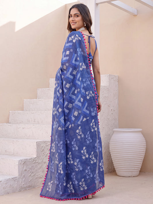 Navy Blue Cotton saree – detail view 1