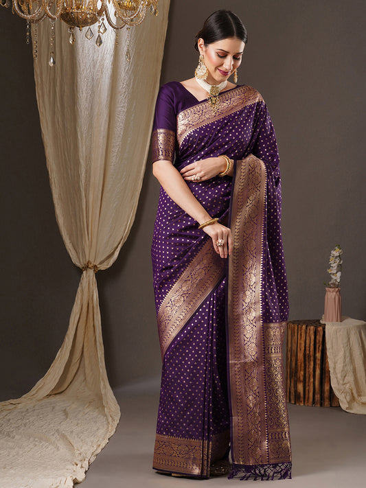 Deep Purple Banarasi Silk Saree