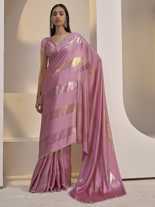 Lavender foil satin silk saree with lavender blouse piece