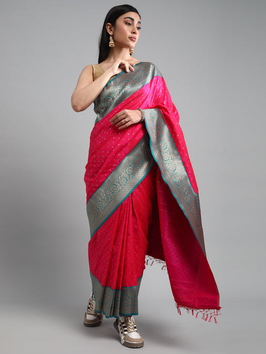Pink Banarasi Silk Saree with Zari Border