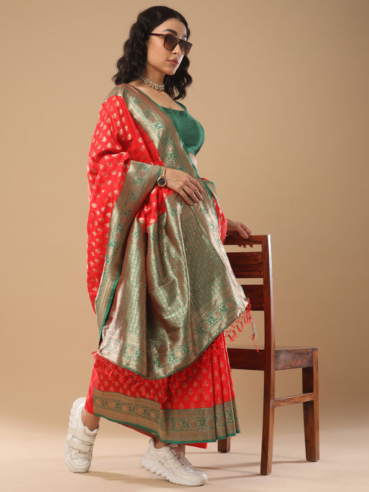 Vibrant Red Pure Banarasi Katan Silk Saree