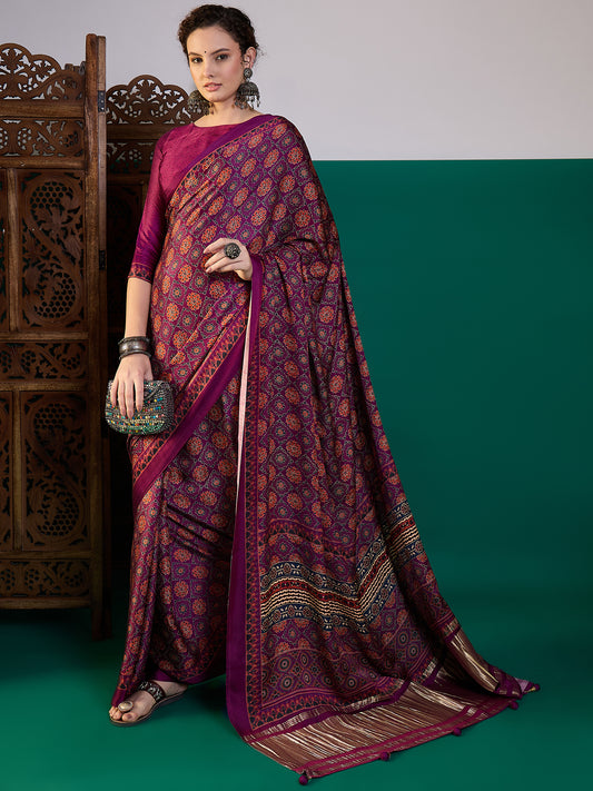 Sur-taal Printed Lagdi Patta Saree