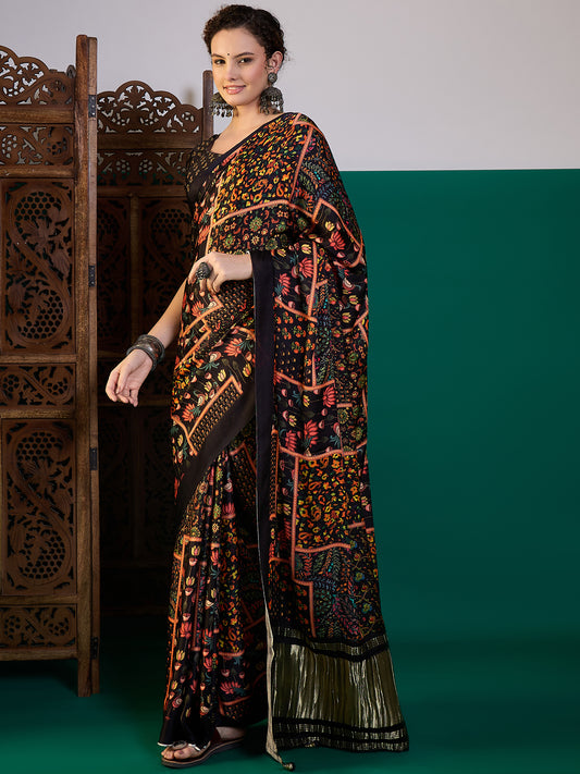 Sur-taal Lagdi Patta Saree with Floral Print
