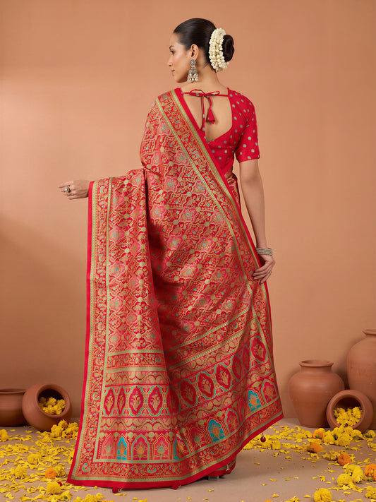 Red Silk Blend saree – detail view 1