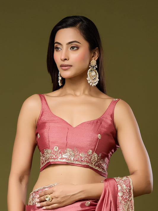 Peach Chinnon saree – detail view 1
