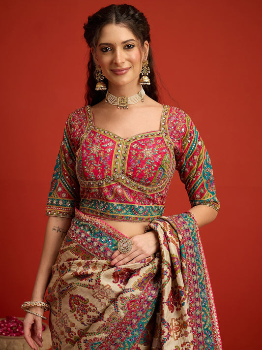 Cream Silk Blend saree – detail view 1