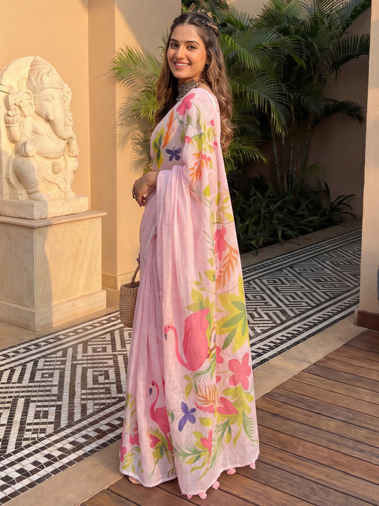 Pink Linen saree – detail view 1