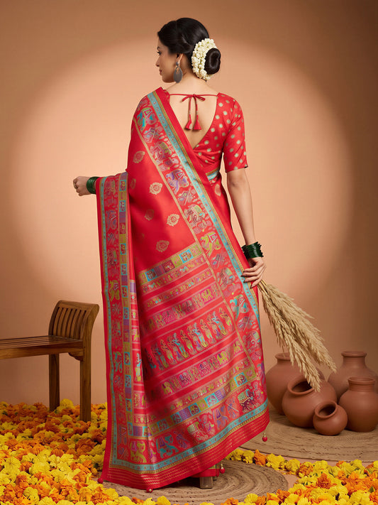 Red Silk Blend saree – detail view 1