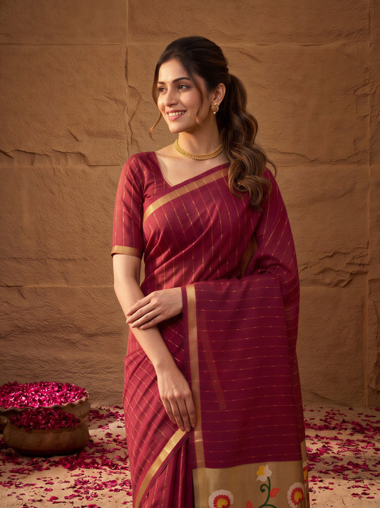 Burgundy silk blend saree view 2