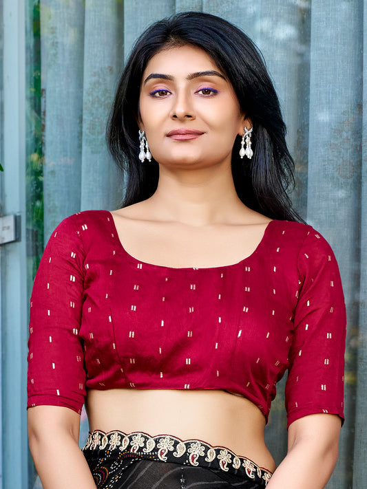 Unstitched maroon georgette blouse piece with zari butta design
