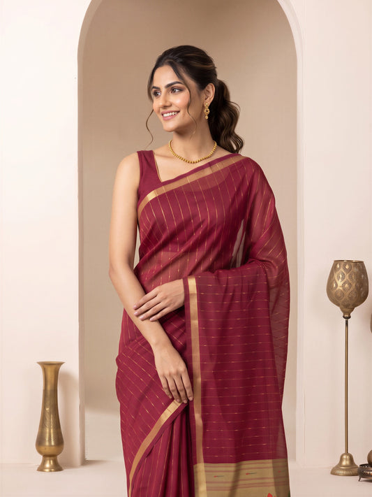 Burgundy silk blend saree view 1