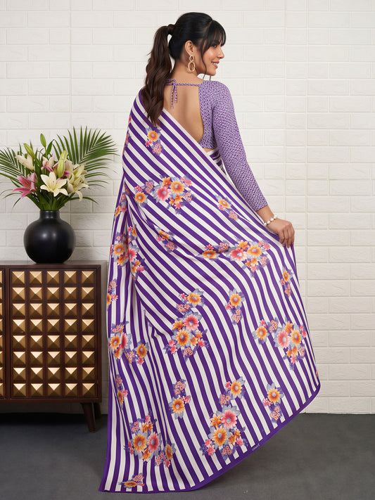 Violet Satin saree – detail view 1
