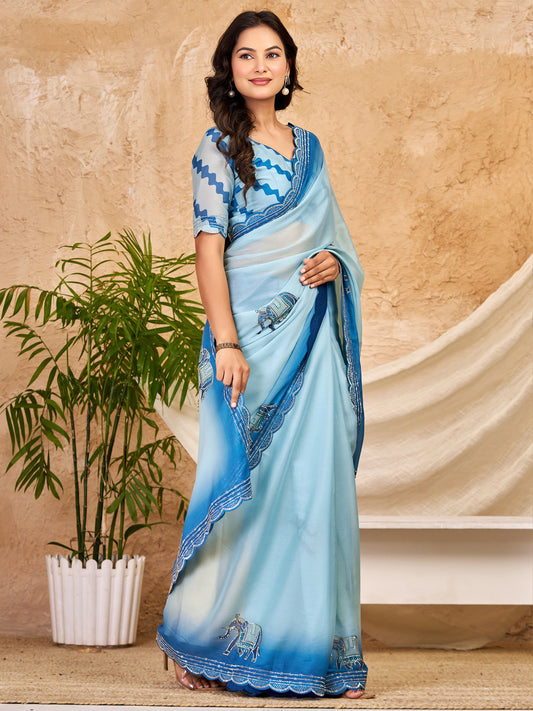 Light Blue Georgette saree – detail view 2
