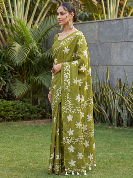 Olive Cotton saree – detail view 2