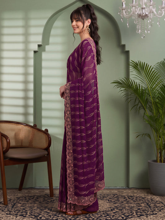 Purple Pure Georgette saree – detail view 2
