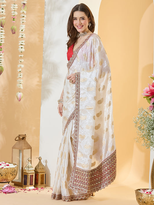 White Viscose Silk saree – detail view 2