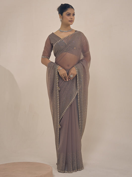 Grey chiffon saree view 1