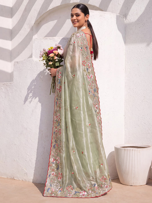 Light Green Organza saree – detail view 1