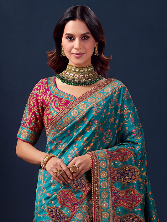 Aqua Blue Silk Blend saree – detail view 3