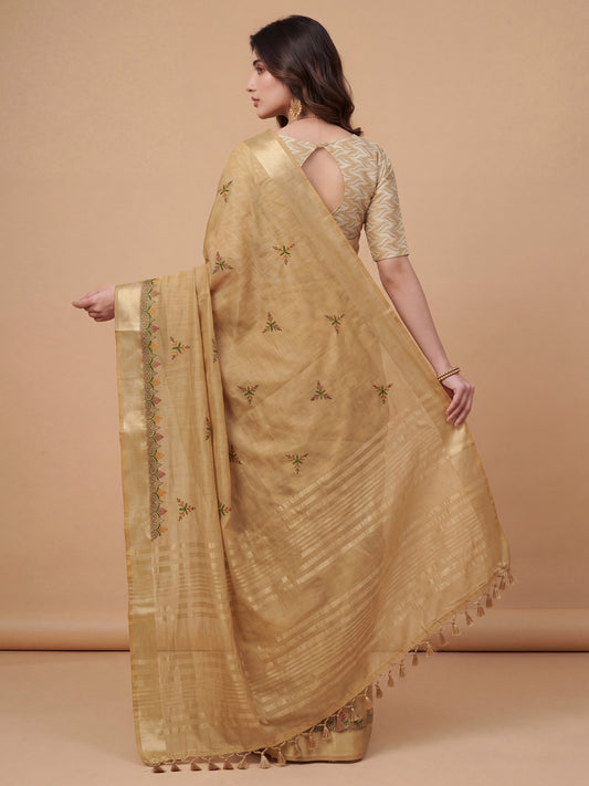 Beige Cotton Linen saree – detail view 1