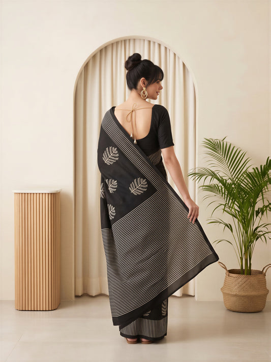 Black Bhagalpuri Silk saree – detail view 1