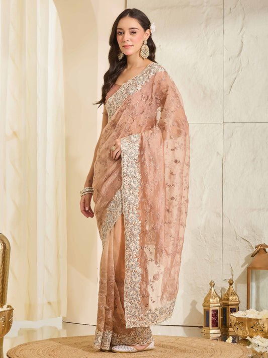 Rose Gold Organza saree – detail view 2