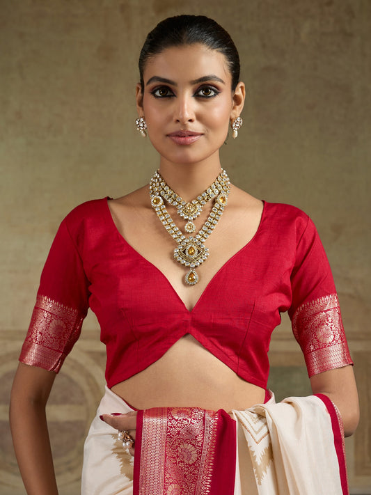 White tussar silk saree view 1
