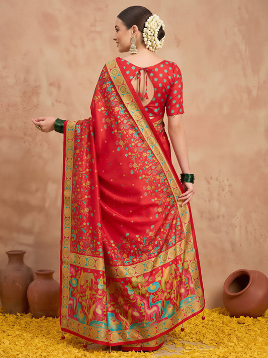 Red Silk Blend saree – detail view 1
