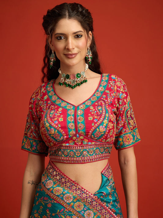 Aqua Blue Silk Blend saree – detail view 1