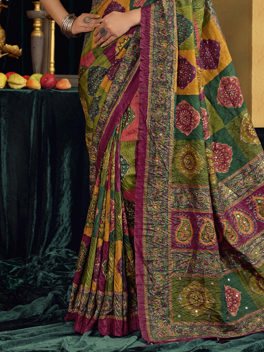 Multicolored tussar silk saree view 1