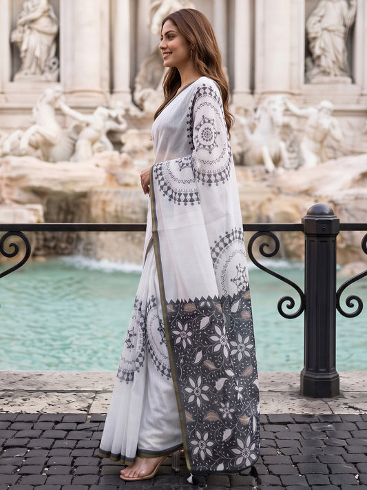 White Cotton Blend saree – detail view 1