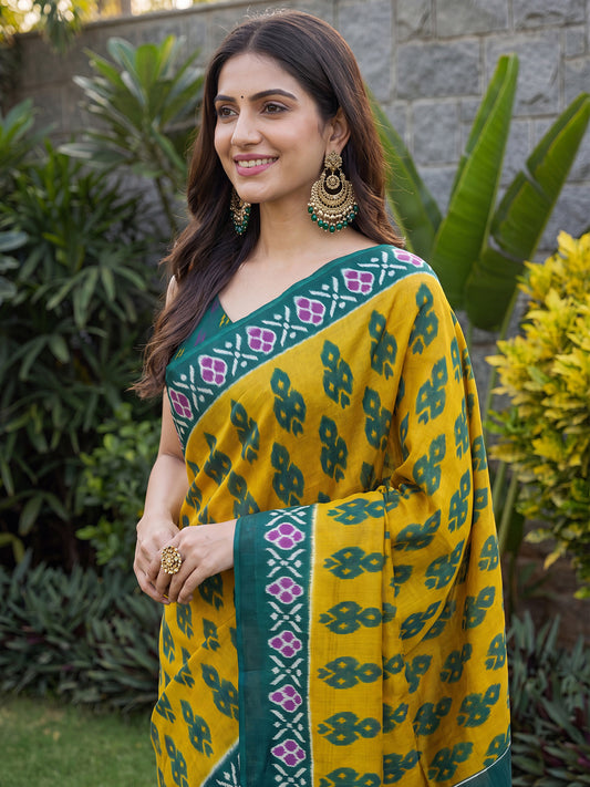 Mustard Cotton saree – detail view 4