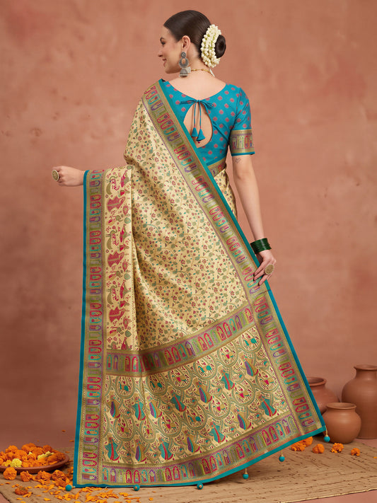 Cream Silk Blend saree – detail view 1