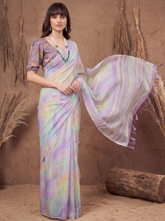 Multicolored Georgette saree – detail view 3