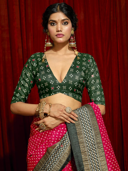 Red tussar silk saree view 1