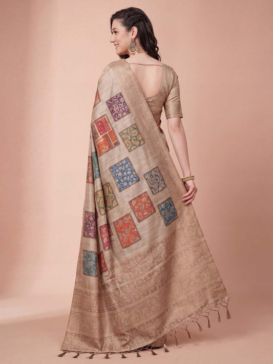Beige Cotton Silk saree – detail view 1