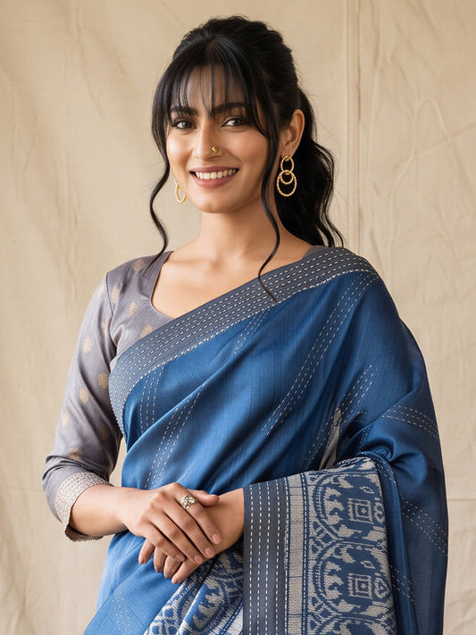 Blue Silk Cotton saree – detail view 3