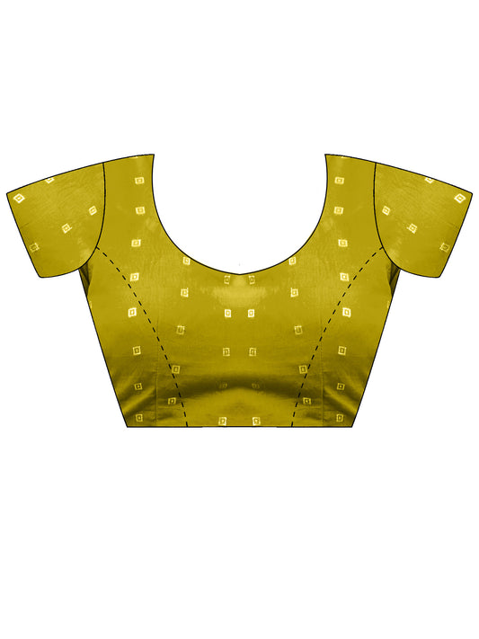 Unstitched olive chiffon blouse piece with zari butta design