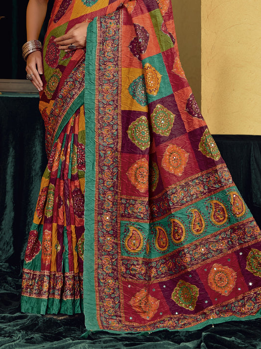 Multicolored tussar silk saree view 1