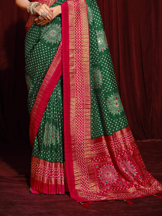 Green tussar silk saree view 1