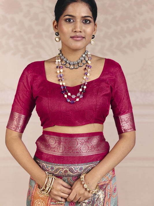 Pink tussar silk saree view 1