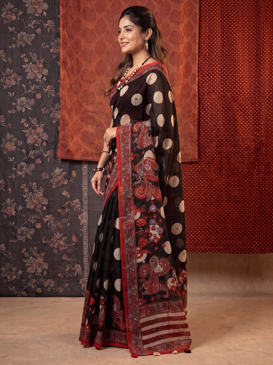 Black Linen saree – detail view 2