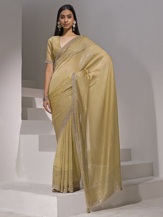 Gold solid pure silk saree with gold blouse piece
